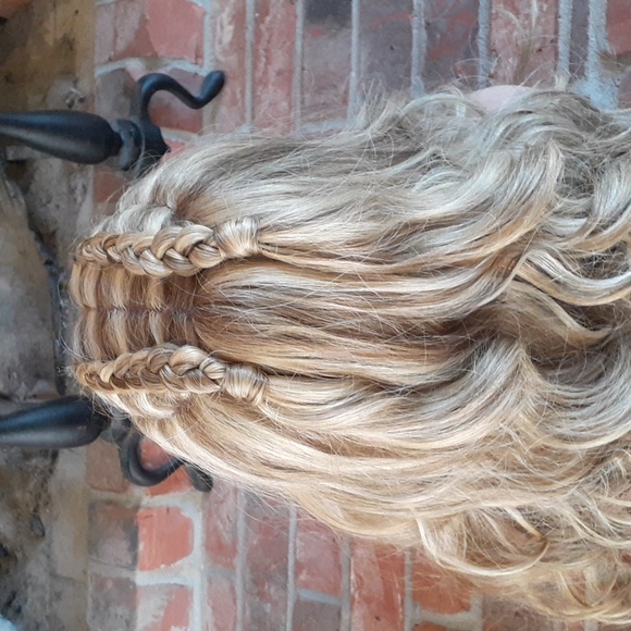 Long Two Toned Blonde W/ Braides Lacefront Wig - Picture 5 of 9